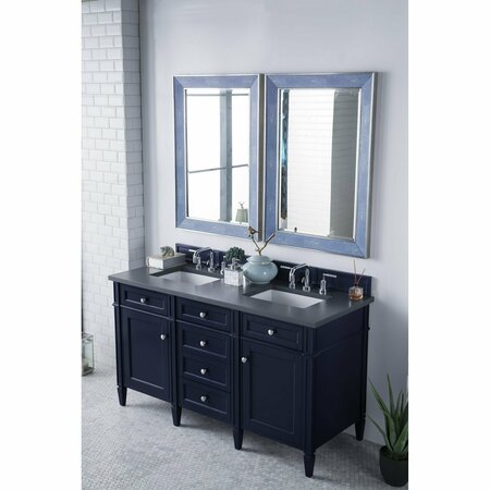 James Martin Vanities Brittany 60in Double Vanity, Victory Blue w/ 3 CM Charcoal Soapstone Quartz Top 650-V60D-VBL-3CSP